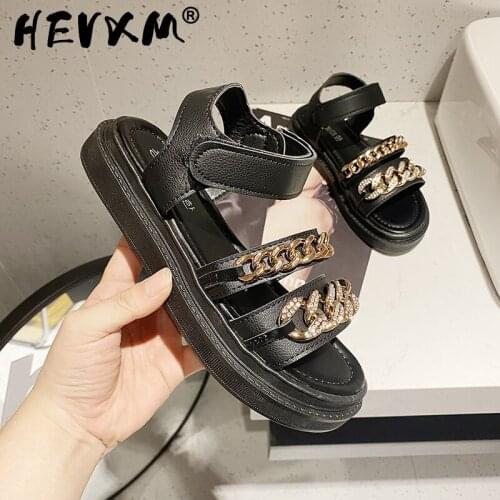 Summer New Flat Trends Sandals British Style Metal Link Velcro Embroidery Thick-soled Casual Roman Fragrance Designer Shoes Star