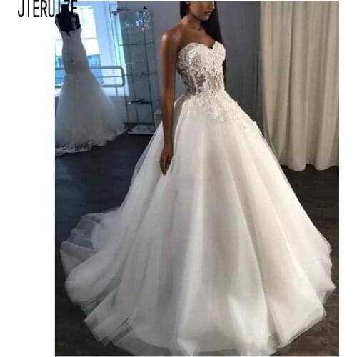 JIERUIZE Modern Wedding Dresses Sweetheart Illusion Lace Appliques Backless A Line Bride Dresses Bridal Gowns vestido de noiva
