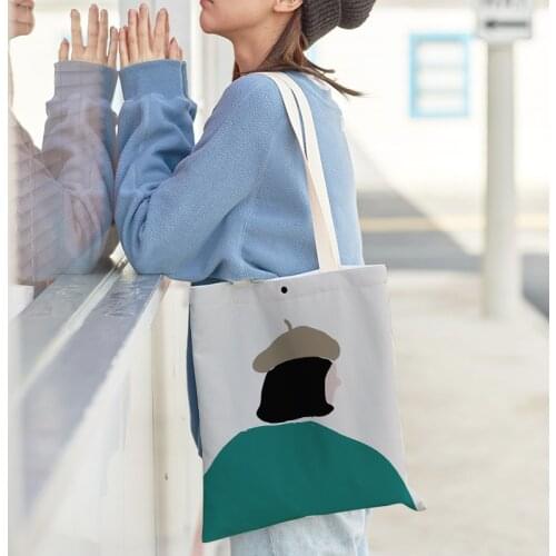 Japanese Style illustration View Of Girls Back Tote Bag Women Handbag Velvet Canvas Bag For Women Shoulder Bag Casual Bolso