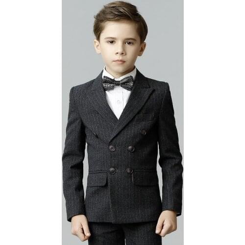High Quality Kids boys fashion suits for weddings striped navy blue boys wedding suit formal suit kids boy handsome suits blazer