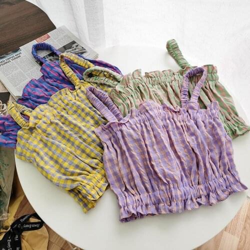 Womens Tube Top Female Summer Plaid Lace Hem Corset Tanks and Camis Ruched Sleeveless Crop Top Y2k Fashion Clothing Streetwear