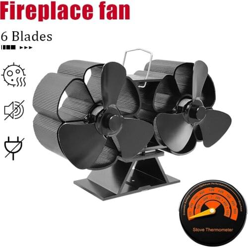 Fireplace Fan Double Head 6 Blade Heat Powered Stove Fan Ultra Quiet Fireplace Wood Burning Eco Fan Circulate Warm Distribution