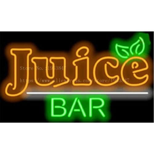 Juice Bar Tea vertical NEON SIGN Real GLASS Tube Beer PUB Drinks Signboard display Decorate Shop food dinner Light Signs 19*15"