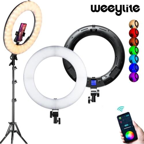 Weeylite 18-inch RGB LED Ring Light Kit APP Control, 2500K-8500K Lighting LCD Screen for Makeup Selfie YouTube Video Shooting