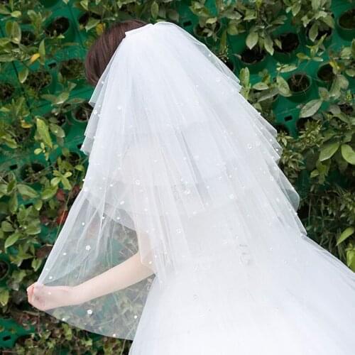 Pearl Bridal Veils Multi-layer Cut Edge Fingertip Short Beaded Wedding Veil Bridal Accessories Headwear Velos De Novia