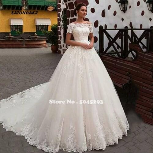 Luxury Ball Gown Wedding Dress for Women Long Train Off The Shoulder Boat Neck Bridal Vestido De Novia Undefined Online Shop