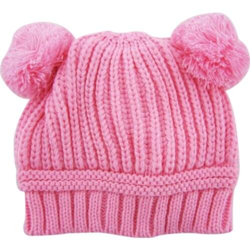 Winter Warm Kids Baby Girls Boys Dual Balls Ear Wool Knit Crochet Hairball Hat
