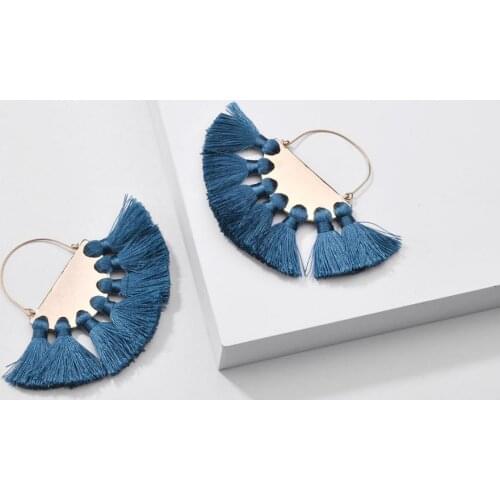 ZWPON New Fashion 2020 Cotton Semicircular Fringe Tassel Earrings for Women Alloy Dangle Statement Earrings Boho Brincos Jewelry
