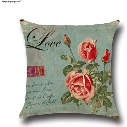 1PC New Retro Vintage Green Butterfly Rose Flower Home Decorative Cotton Linen Pillow Case Cushion Cover 18'' 45x45cm OU 006