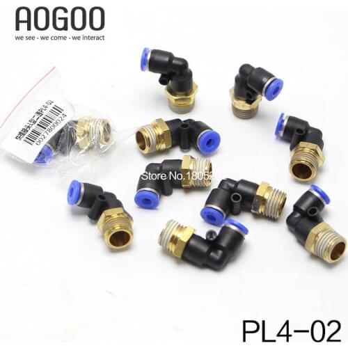 10Pcs/lot PL4-02 4mm To 1/4 BSPT Elbow Male Air Pneumatic Quick Connect jointer Connectors Fitting