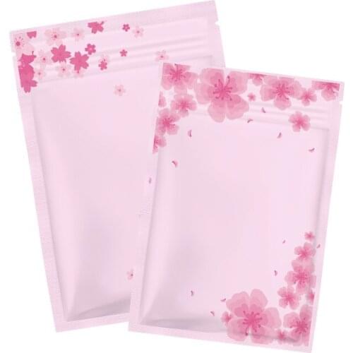 1000Pcs/Lot Pink Cherry Blossom Self Sealing Zipper Bag Small Flat Foil Gift Bags For Jewelry/Powder Packaging/Makeup Pouches