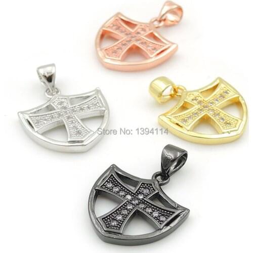 17*16*2mm Micro Pave Clear CZ Cross Shield Charm Fit For Making Necklaces Jewelry