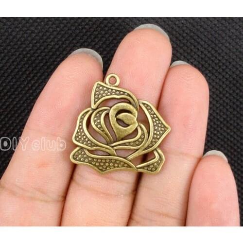 40pcs-Antique Bronze Rose Charm Pendant, Flower Charms 27x26mm