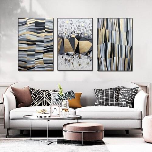 Abstract Geometric Canvas Painting HD Gold and Gray poster Nordic Modular print Picture living room Wall Decorative Paintings