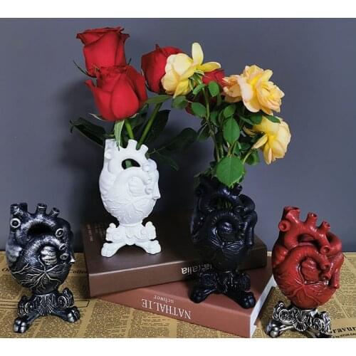 Anatomical Heart Shape Resin Flower Pot Home Decoration Realistic Heart Statue Vase Sculpture Ornament Office Living Room Decor