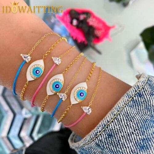 925 Sterling Silver Gold Plated Pink Thread Bracelet For Women Half Colorful Rope Chain Jewelry Square Round Heart CZ Hand Chain