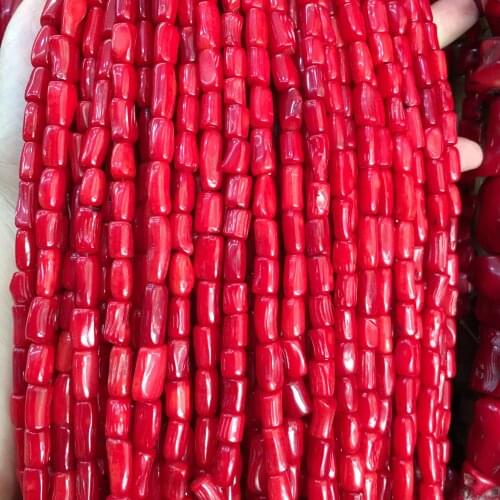 Irregular Coral Cylindrical Beads for DIY Necklace Bracelet Jewelry Making Accessories Red Size 5x10-6x10mm Length 38cm