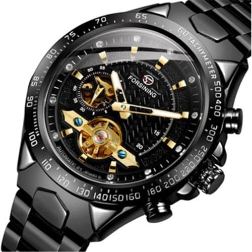 FORSINING Luxury Brand Stainless Steel Automatic Mechanical Watches Business Watch For Men Fly Tourbillon Wristwatches Man Clock