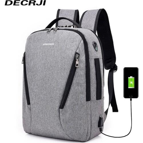 DECRJI Back Pack School Bags For Teenagers Mens Backpack Bag Male USB Charging Anti Thief Black Laptop Backpack Travel Unisex