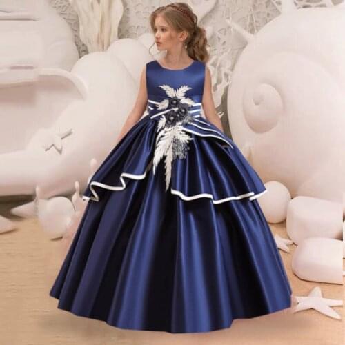 Childrens Girl Wedding Flower Girl Wedding Ball Dress Formal Dress Youth Sleeveless Lace Applique Dress 4~14 Years