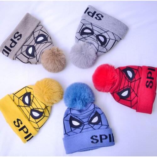 Children Kids Superhero Spider Cosplay Costumes Cartoon Winter Warm Beanie Hat Topic Exclusive Crown Knitted Cap