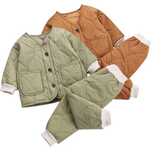 Childrens cotton clothing suit boys winter thick warm down cotton clothing suit girls bread cotton clothing baby two-piece suit