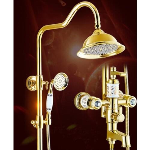 Europe style Rainfall Shower Faucet Set Wall Mounted bathroom gold finished Mixer Luxury Bath & Shower Faucet set