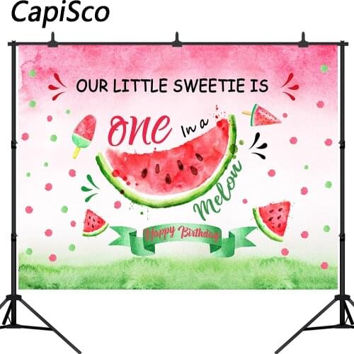 Capisco One in a Melon Watermelon Backdrop for 1st Birthday Party Baby Shower Photography Background Summer Decor Photo Props