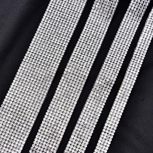 Hot Fix Crystal Mesh Trim SS8 2.5mm Clear Glass Rhinestone Tape Iron on Applique DIY Shoes Bags Decoration