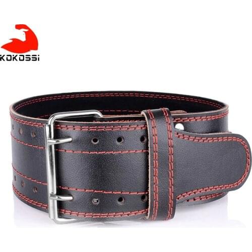 KoKossi Cowhide Weightlifting Belt Barbell Squats Training Gym Leather Lumbar Belt Bodybuilding Deadlift Fitness Back Protector
