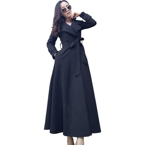 Korean Super Long Windbreaker Women Outerwear New Spring Autumn Coat Female Fashion Slim Lace Up Plus Size Trench Coat Overcoat