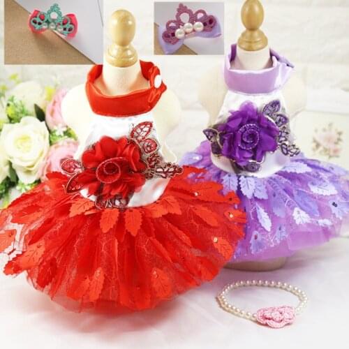 Puppy Costume Lace Dog Dress Summer Pet Dog Princess Tutu Clothes Sweetly Princess Teddy flower Dress For Small Dog 2 color