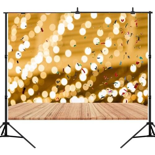 Lyavshi Photography Backdrops Wooden floor Gold shine bokeh Party Photo Background for Birthday Custom Backdrop