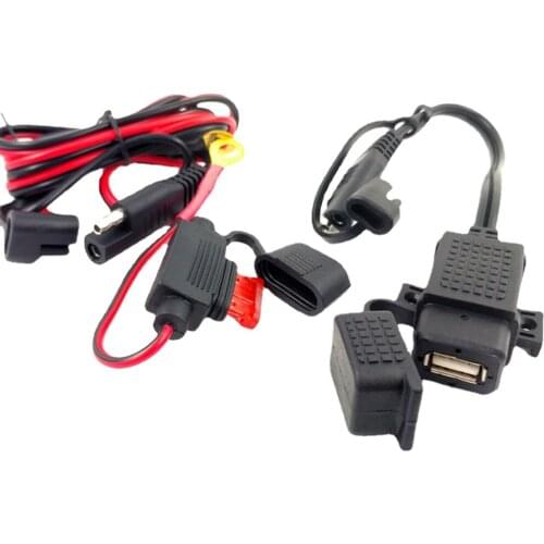Motorcycle DIY SAE to Waterproof Adapter USB Charger Quick 2.1A Port with Inline Cellphone Tablet GPS Fuse Tool for Motorcycle