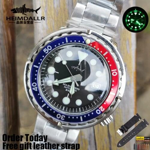 HEIMDALLR 300M Mens Tuna Diver Watch Sapphire Crystal 47mm Black Dial Waterproof Japan NH35A Automatic Movement Mechanical