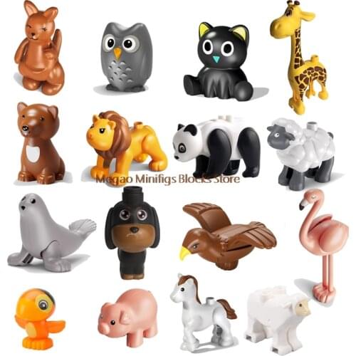 New MOC Animal Series Panda Eagle Kangaroo Owl Lion Cat Dog Parrot Montessori Teaching Aids Creative Toy For Children Kids Gift
