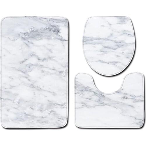 AsyPets 3Pcs/Set Marble Printed Toilet Set Bath Mat Toilet Cover Rug Bathroom Decoration