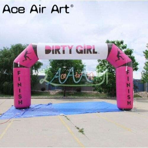 7mW Attarctive pink and white black running arch inflatable event archways with slogan for sport party