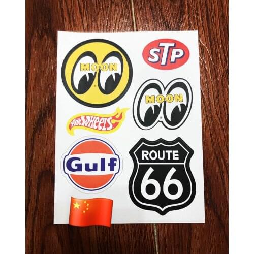 10PCS Locomotiv RF rat fink Big boy Moon Mooneyes route 66 rock and roll vintage style stickers for motorcycle helmet wholesale