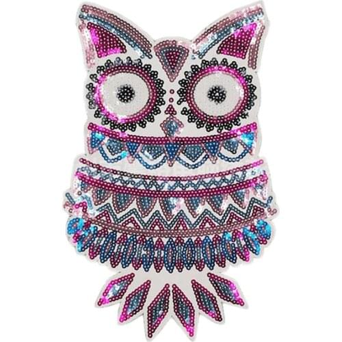 33CM Owl Bird Patches For Clothing Luxury Sequins Strange Things Sequined Patch Diy Clothes Stickers Christmas Large Biker Badge