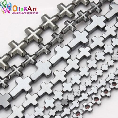 OlingArt 4/6/8/10/12MM Various Cross style AAA quality Beads Natural Hematite Stone DIY Necklace/Bracelet/earring Jewelry Making
