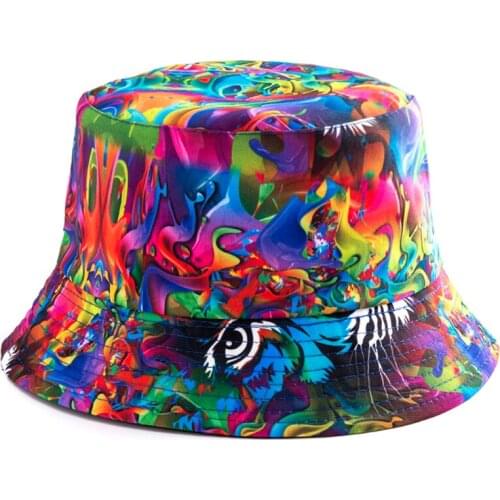 2021 New Color graffiti Bucket Hat For Women Men Animal Print Panama Sun Hat Summer Ladies Beach Sun Protection Fisherman Hats