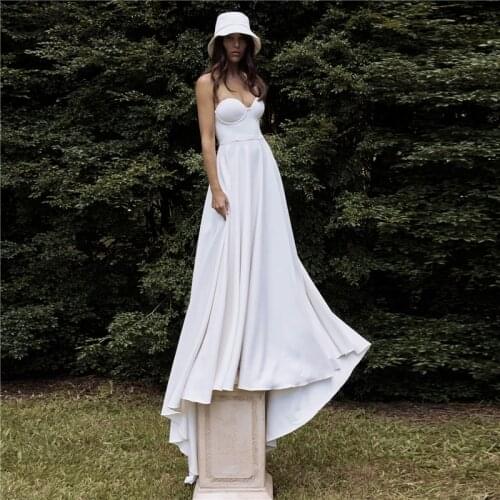Simple Strapless Wedding Dresses for Bride 2021 Sweetheart Backless A-Line Boho Bridal Gowns for Women Robe De Mariee Cheap