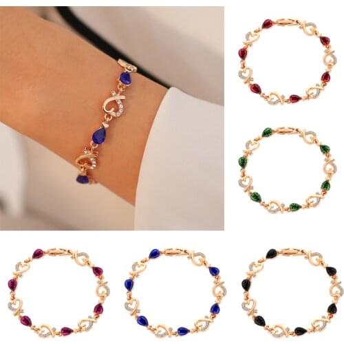Fashion Hollow Heart Rhinestone Bracelets Water Drop Shape Colorful Crystal Bracelet Gold Color Cuff Bangle Women Jewelry Gifts