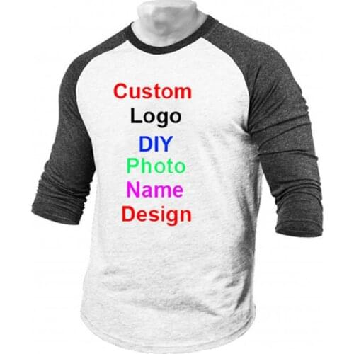 Mens Customized Print Your Own Design Clothing Casual Shirt Autumn Pullover O-Neck Pull Men Slim Fit Three Quarter Sleeve Shirt