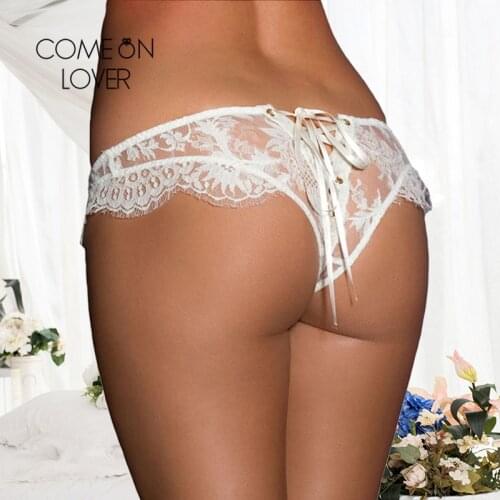 Comeonlover Thong Panties Lace See Through XL-5XL Plus Size Underwear White Bandage Floral Culotte Femme Sexy Panties Woman 5138