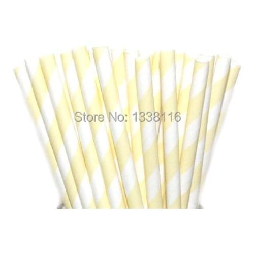 100pcs Beige Striped Paper Drinking Straws,For Birthday Wedding Party Decoration Supplies