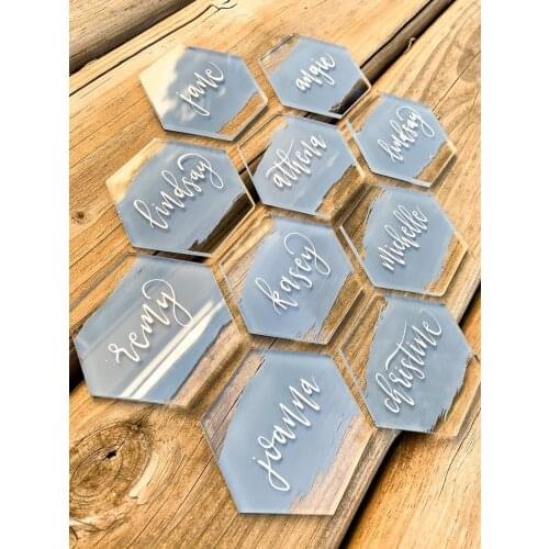 10pcs Table Unique Acrylic Name Card Custom Wedding Party Decoration Hexagon Shape Cards