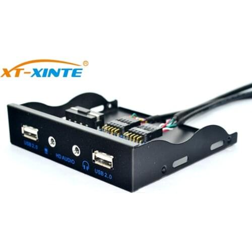 High Speed 9in to 2 Ports USB 2.0 Hub USB 2.0 Front Panel + HD Audio Connector Optical Drive for PC Desktop 3.5 Inch Floppy Bay