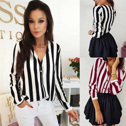 Womens Long Sleeve V Neck Stripe Shirt Ladies Summer Casual Shirts Tops 2018 new arrived fashion women blouse long sleeve Blouse